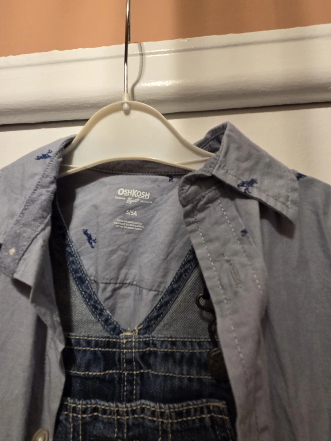 OshKosh B'gosh Blue Dinosaur Shirt and Overalls Set - Size 5T - photo 3