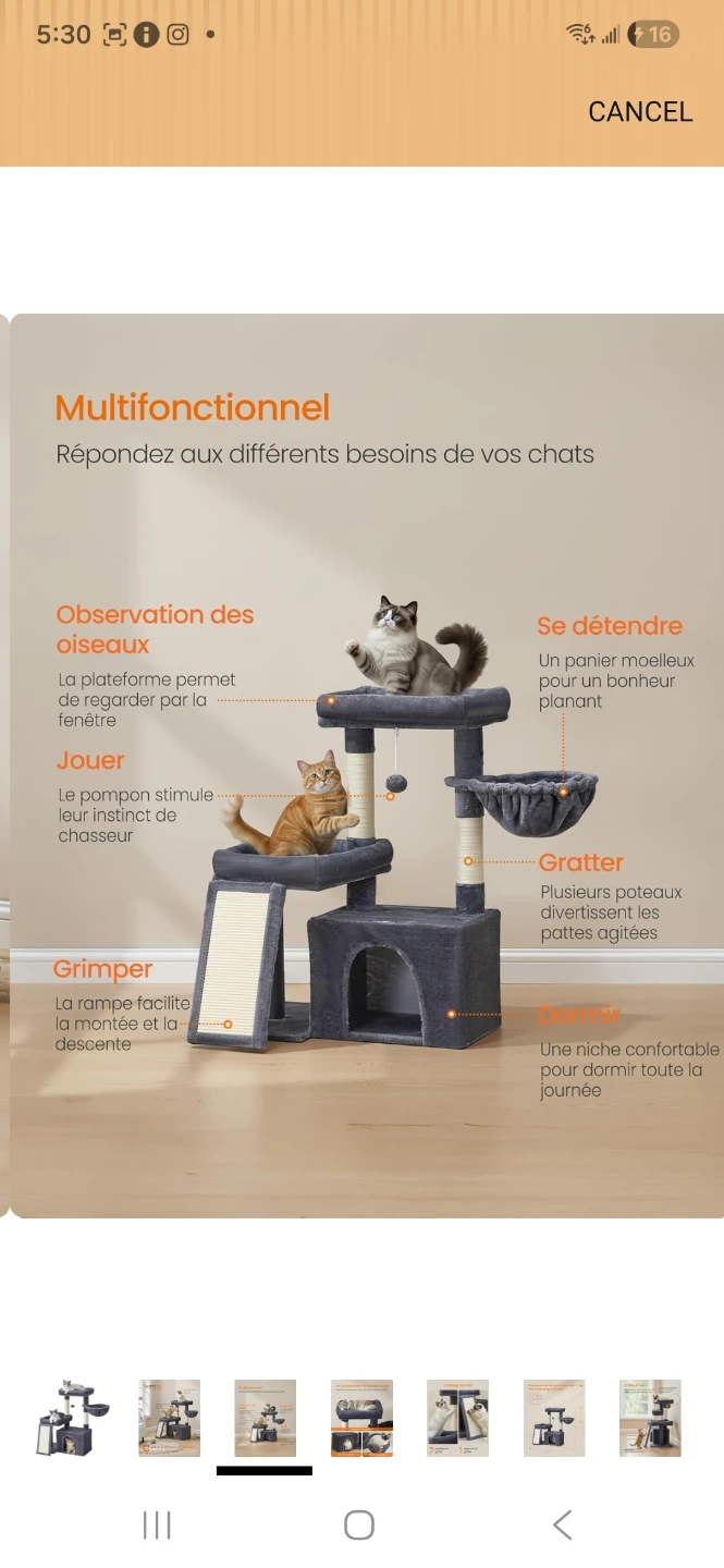 Feandrea Cat Tree with Scratching Poles, Bed, Platforms - photo 3
