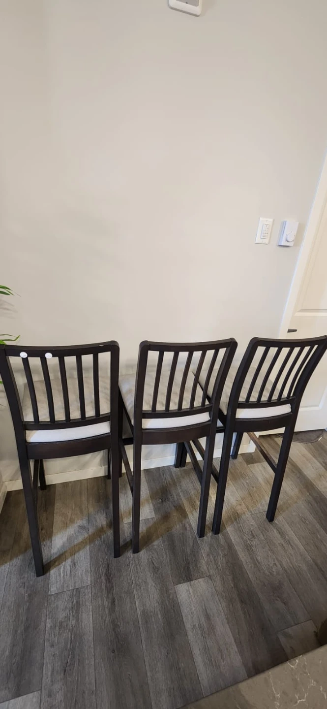 Ikea Set of 3 Dark Brown Bar Stools with Beige Cushions - photo 2