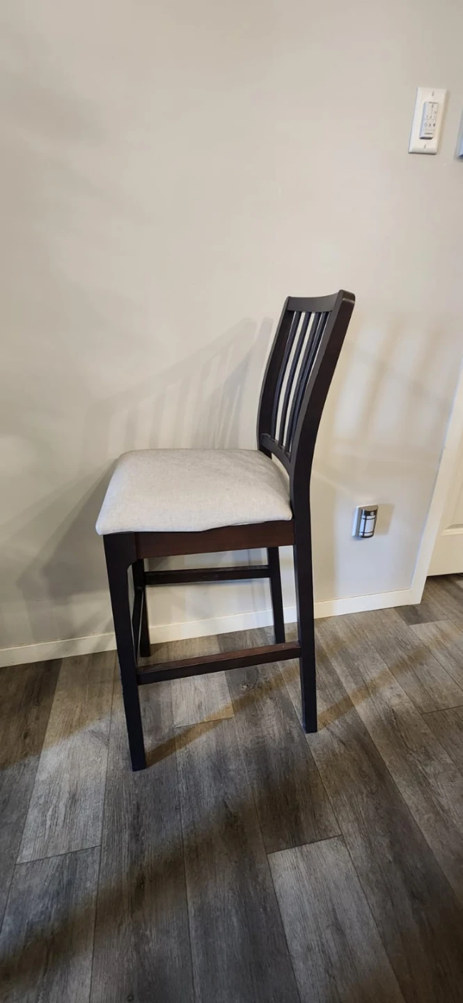 Ikea Set of 3 Dark Brown Bar Stools with Beige Cushions - photo 3