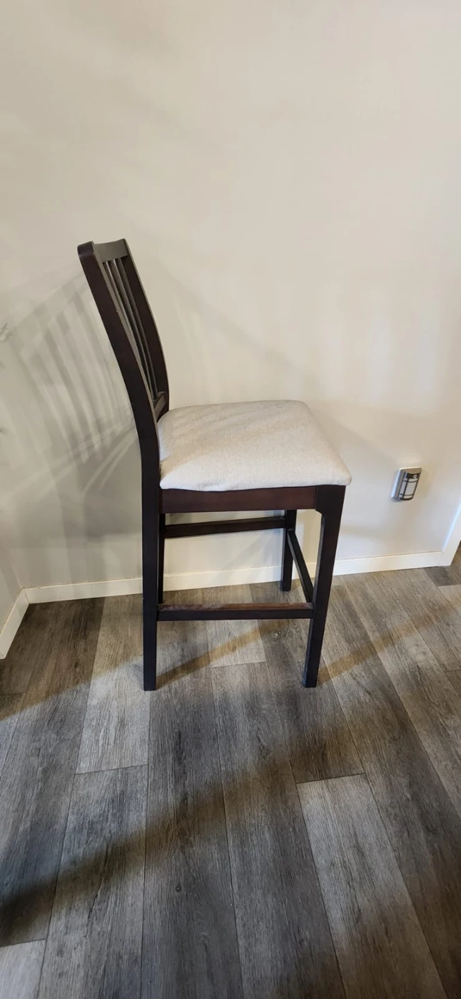 Ikea Set of 3 Dark Brown Bar Stools with Beige Cushions - photo 4