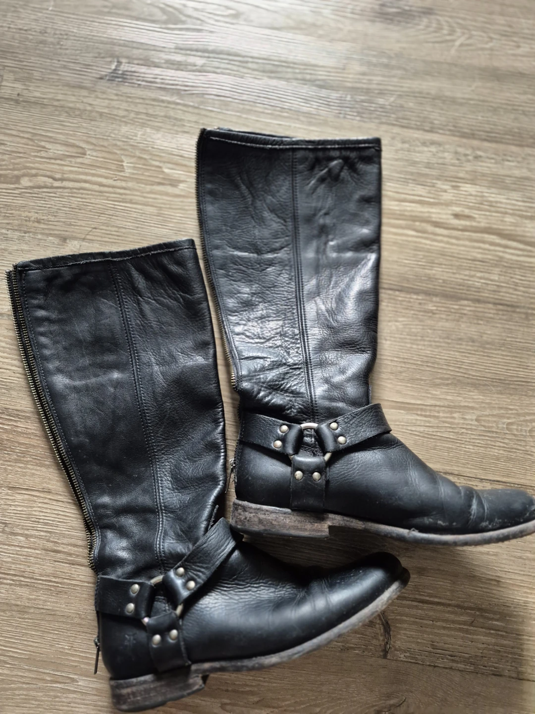 Frye Black Leather Knee-High Boots with Zipper - photo 3