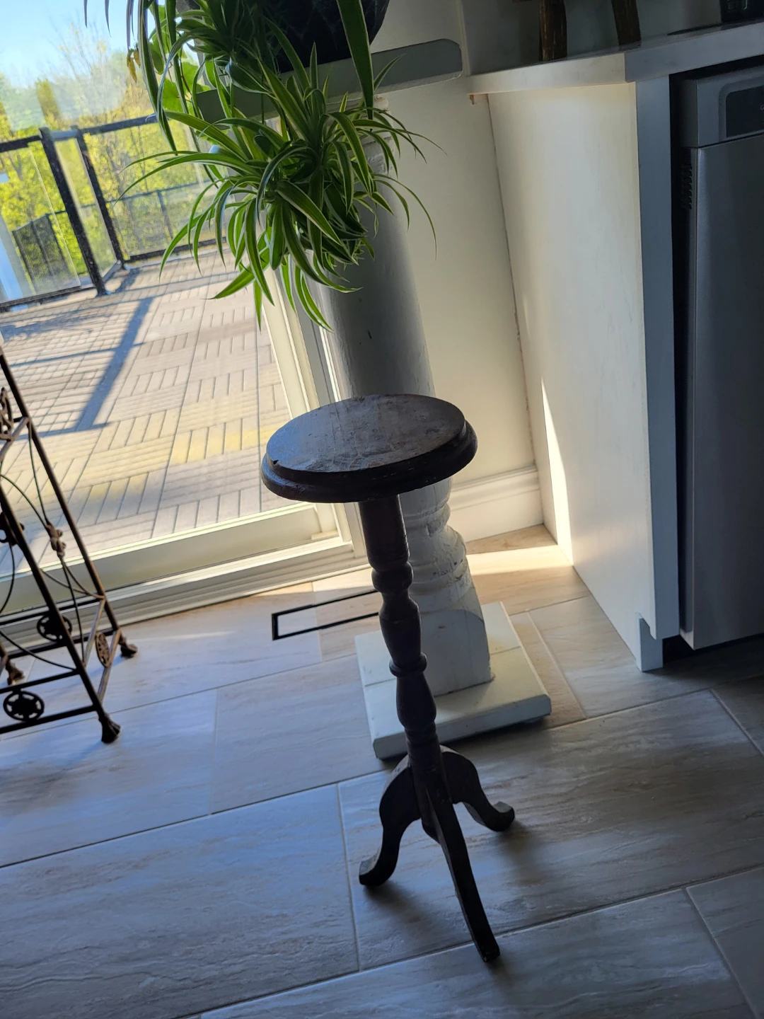 Wooden Pedestal Plant Stand Side Table - photo 2