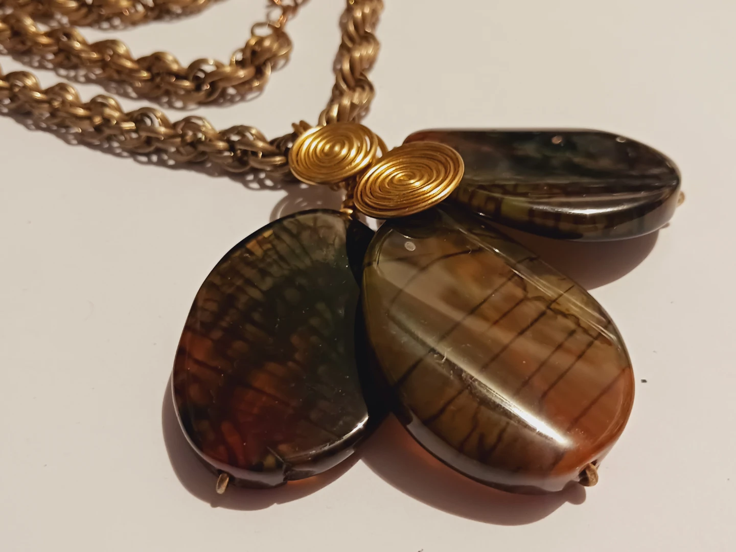 Vintage Modernist MCM Twisted Rope Chain with Stone Pendant - photo 3