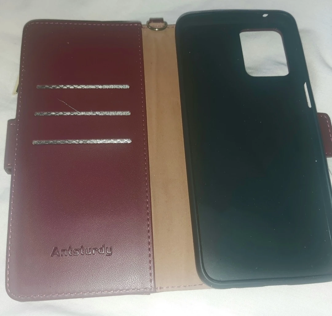 AntSturdy Burgundy Faux Leather Wallet Phone Case