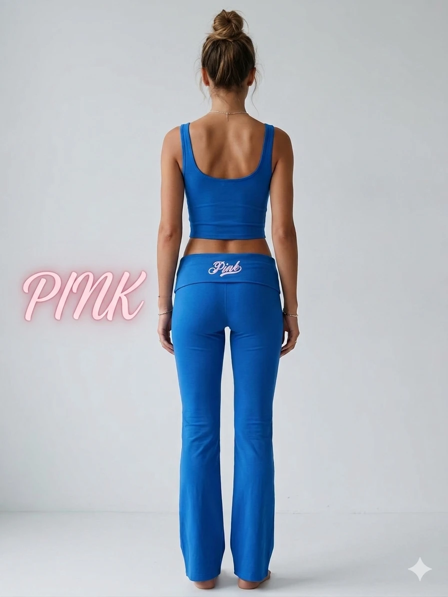 PINK Victoria's Secret Blue Foldover Waist Yoga Pants