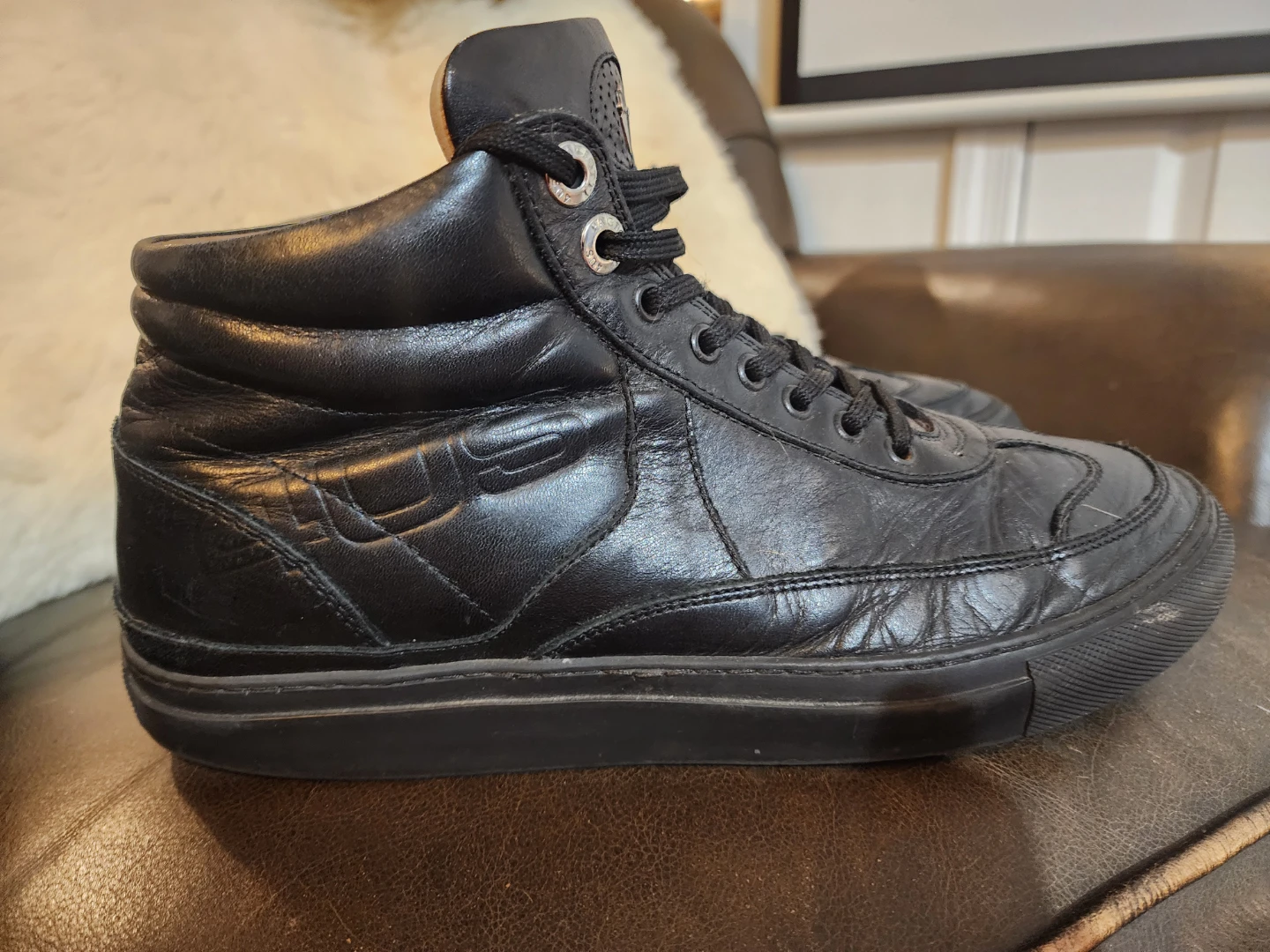 Cesare Paciotti 4US Black Leather High-Top Sneakers - Size 8-8.5