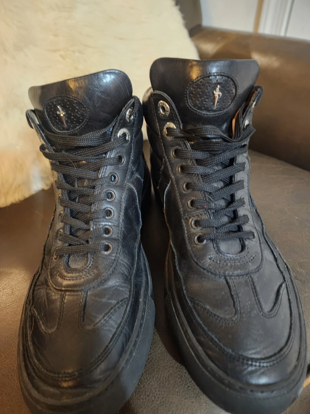 Cesare Paciotti 4US Black Leather High-Top Sneakers - Size 8-8.5 - photo 2
