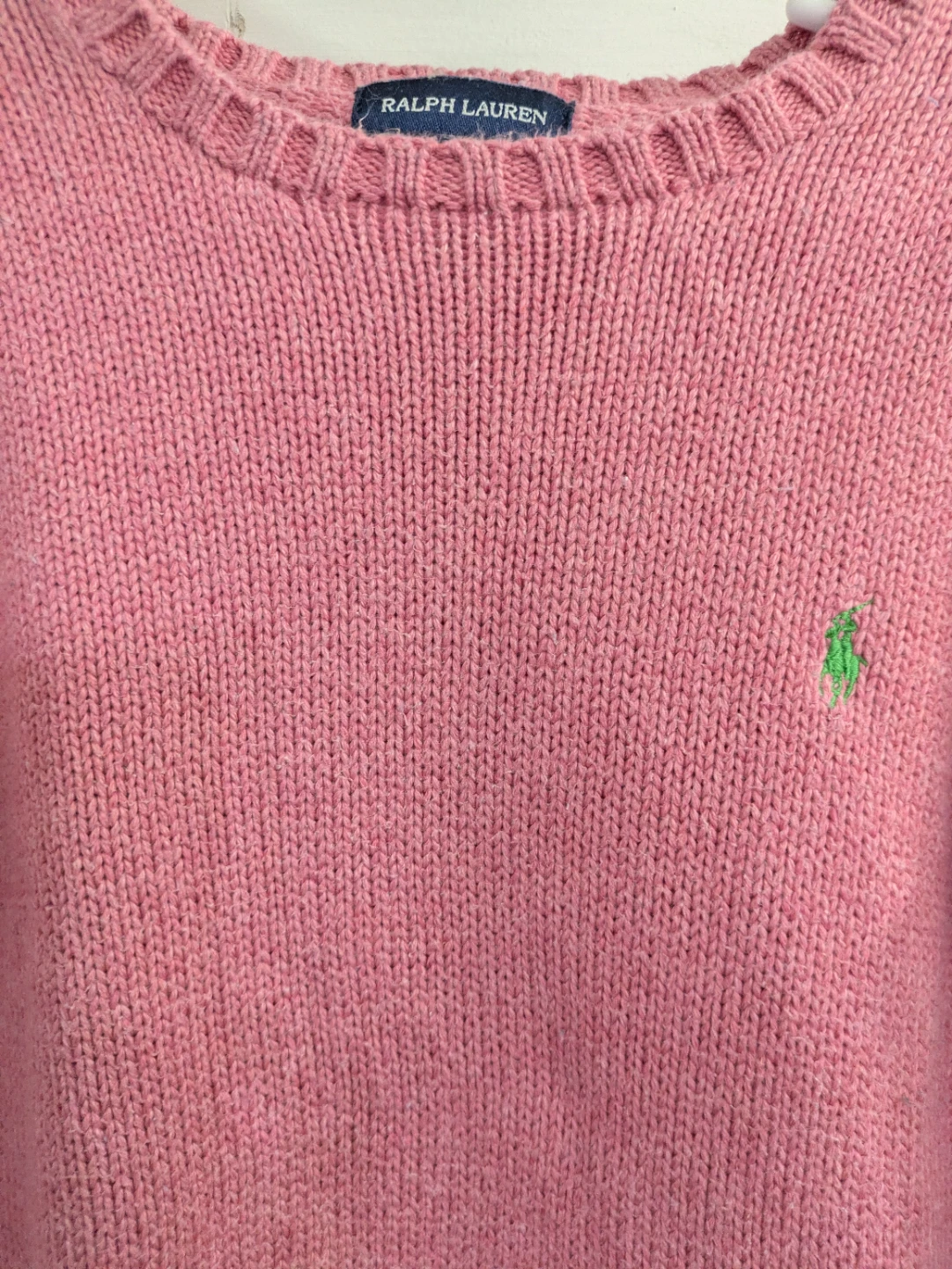 Ralph Lauren Pink Knit Sweater with Green Pony Logo
