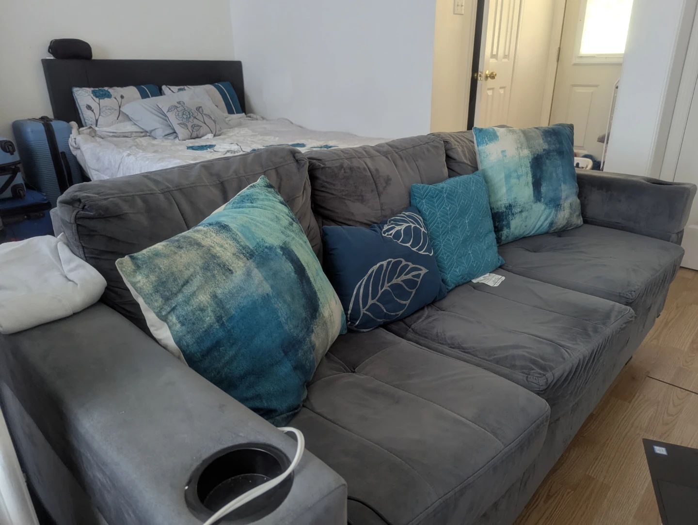 Grey Sectional Couch with Cup Holders
