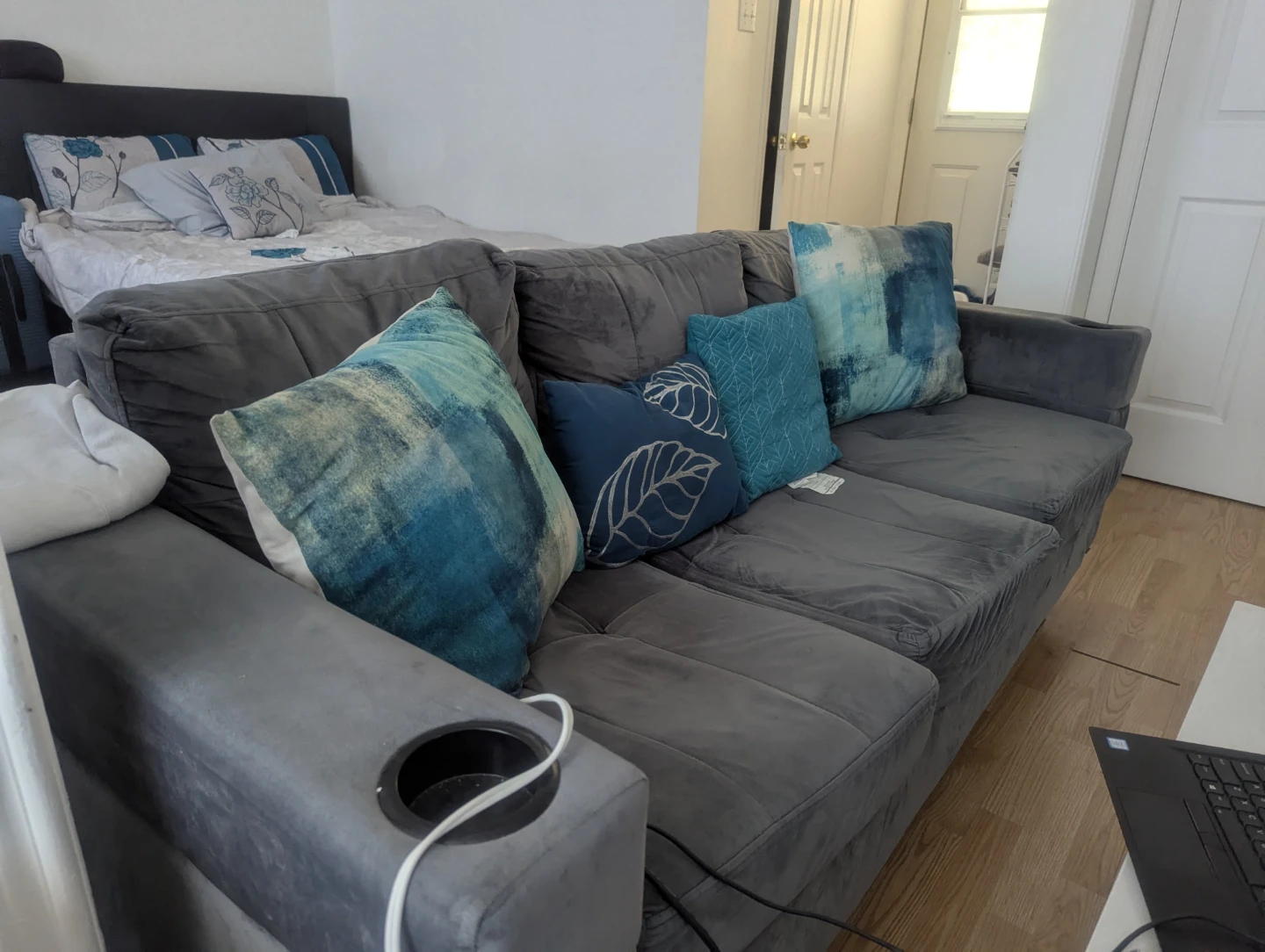 Grey Sectional Couch with Cup Holders - photo 2