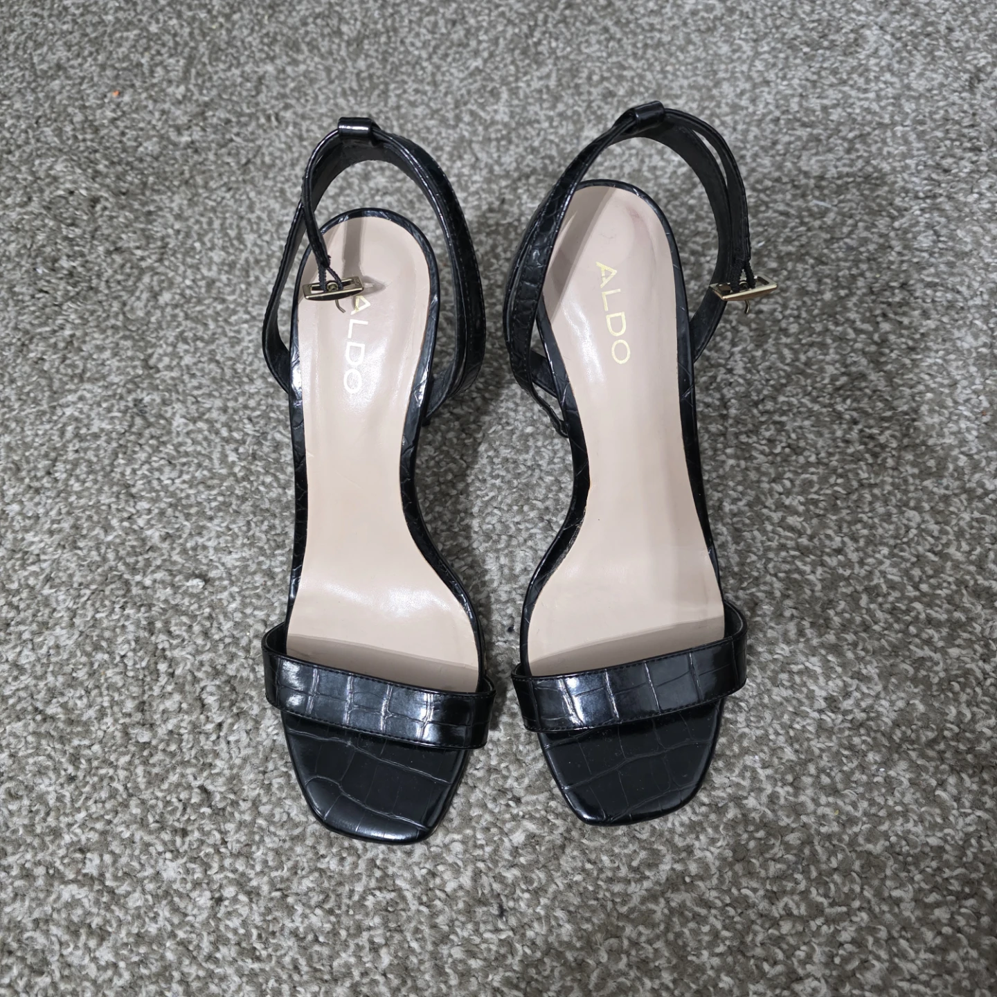 ALDO Black Crocodile-Embossed High Heel Sandals
