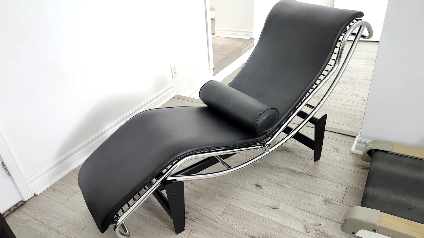Black Chaise Lounge Chair with Chrome Frame