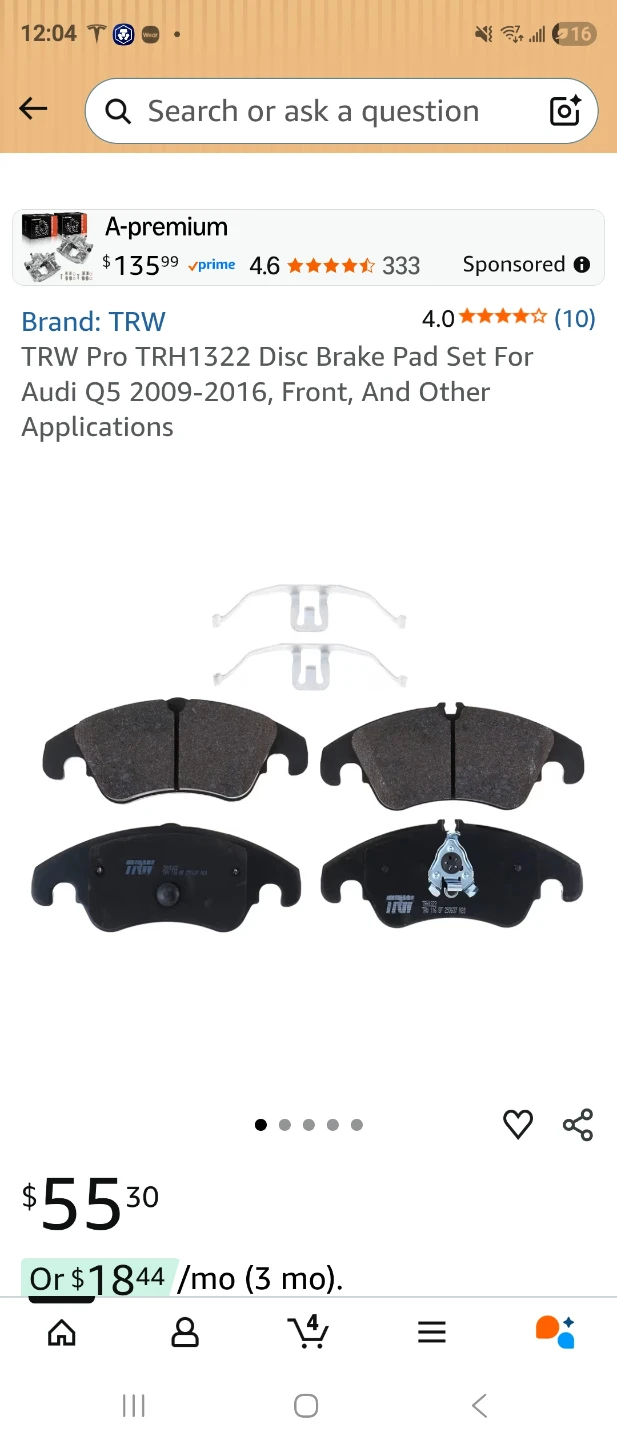 TRW Pro TRH1322 Disc Brake Pad Set
