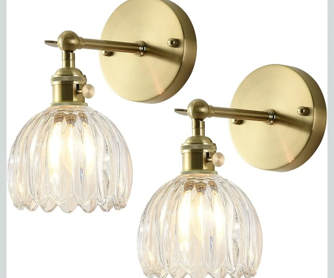 Brass Wall Sconces with Fluted Glass Shades