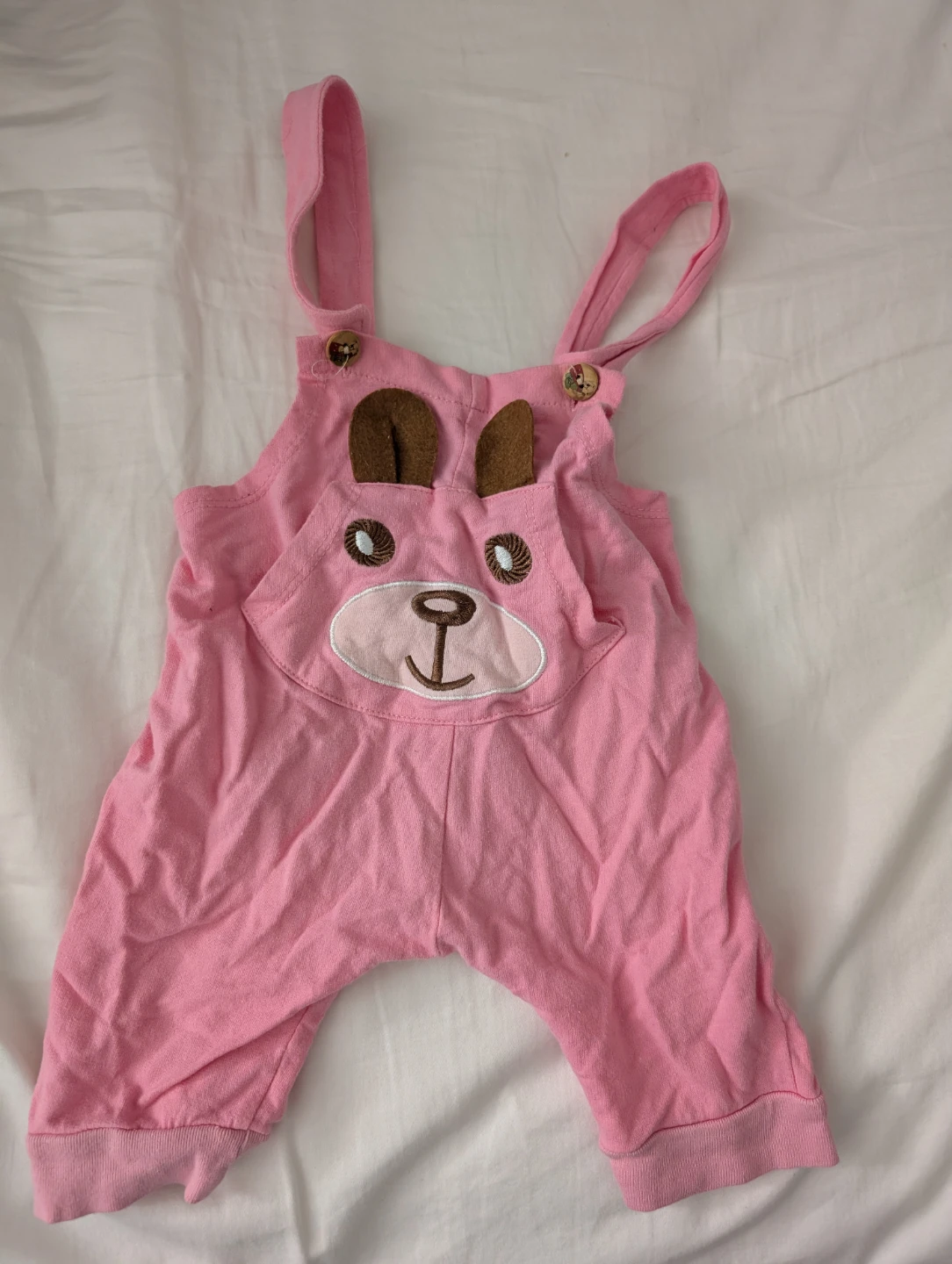 Cute Pink Bear Overalls for Baby Kids Clothes ptp 9"