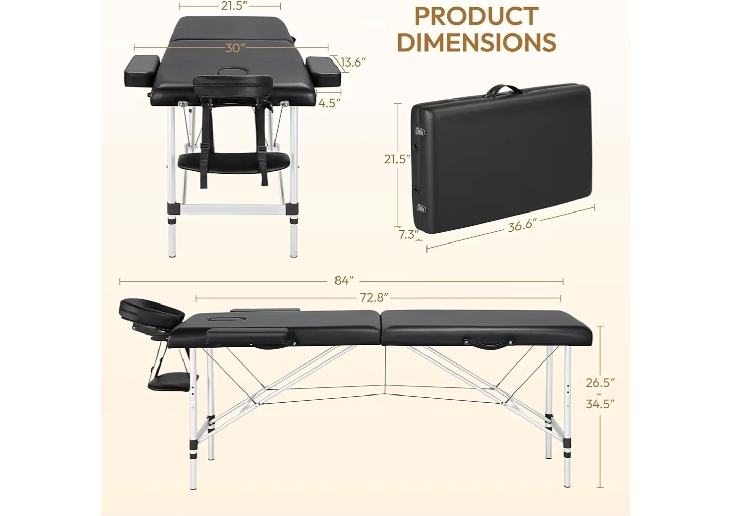 Yaheetech Portable Massage Table 60cm Width Black - photo 3