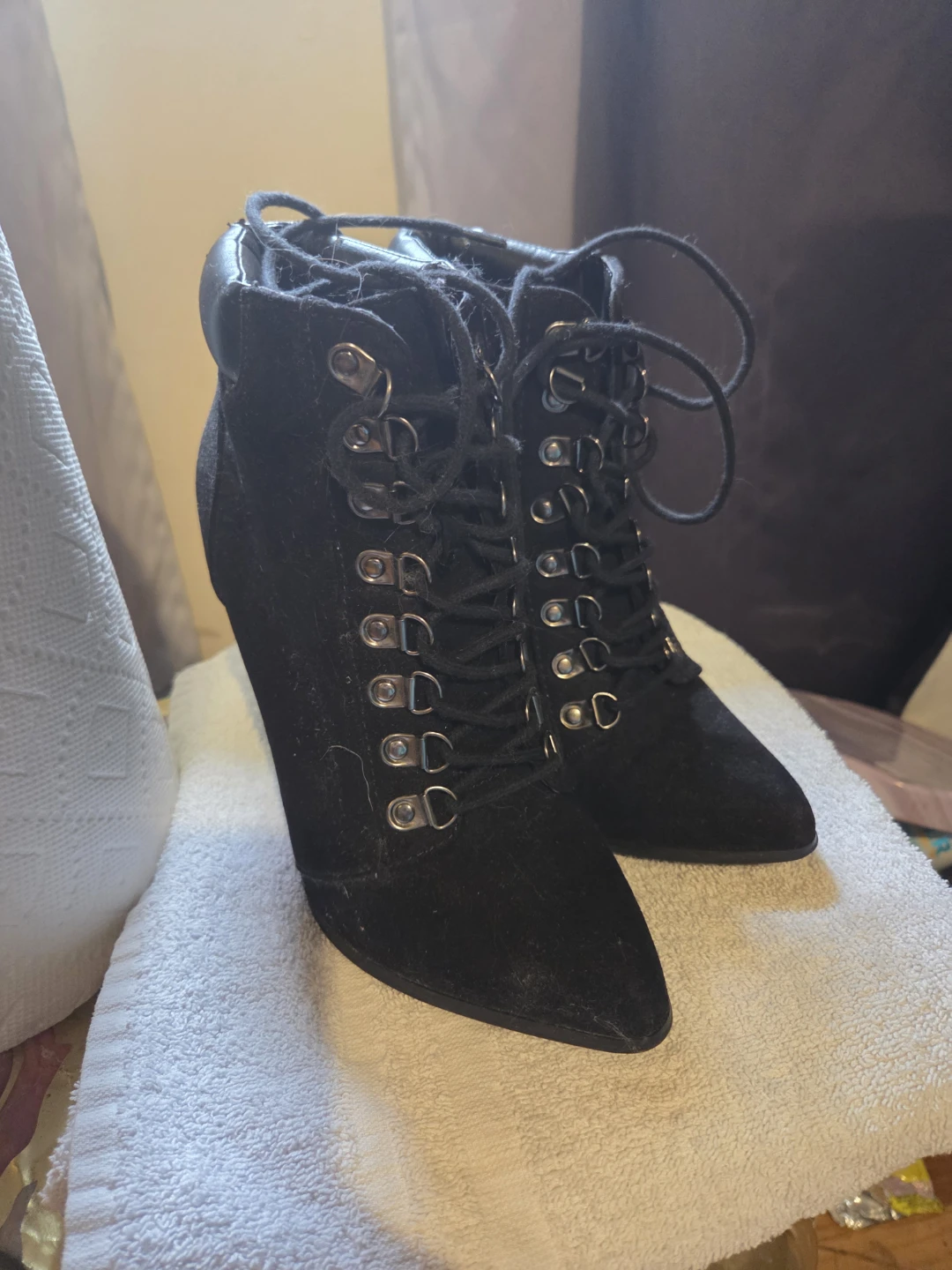 Black Lace-Up High Heel Ankle Boots - photo 2