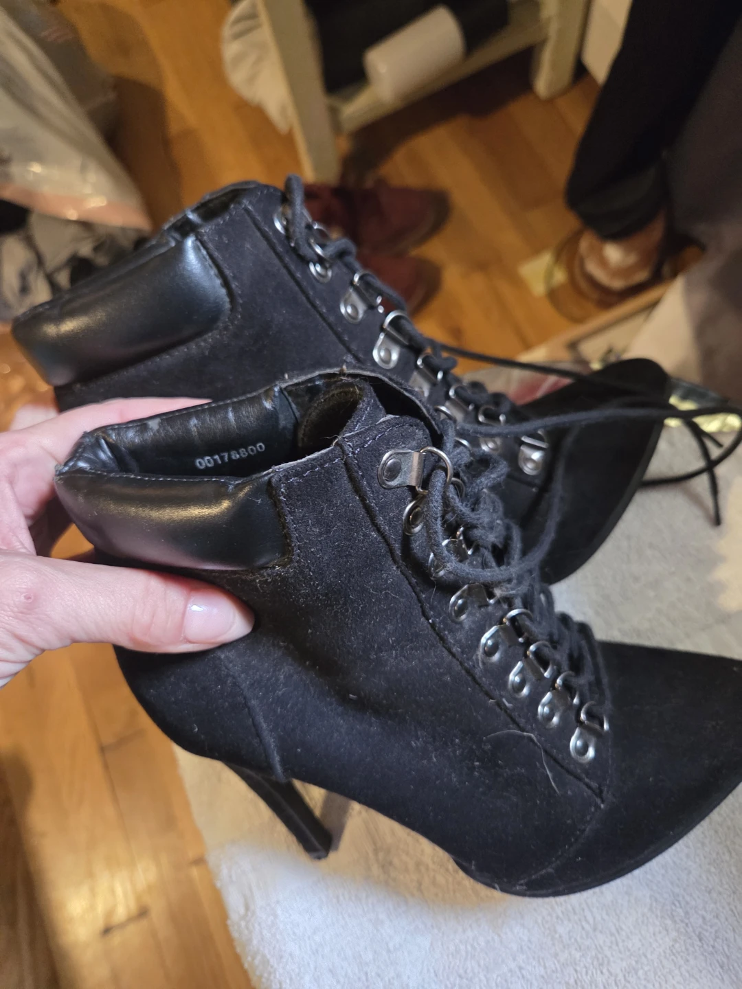 Black Lace-Up High Heel Ankle Boots - photo 5