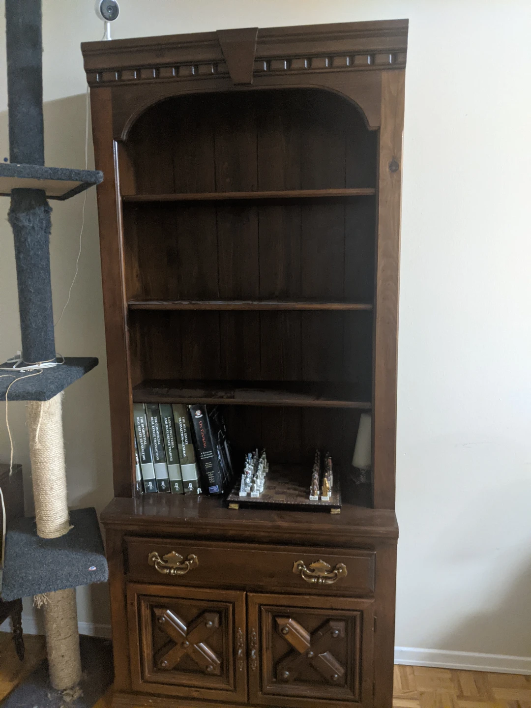 Dark Wood Bookshelf with Cabinet