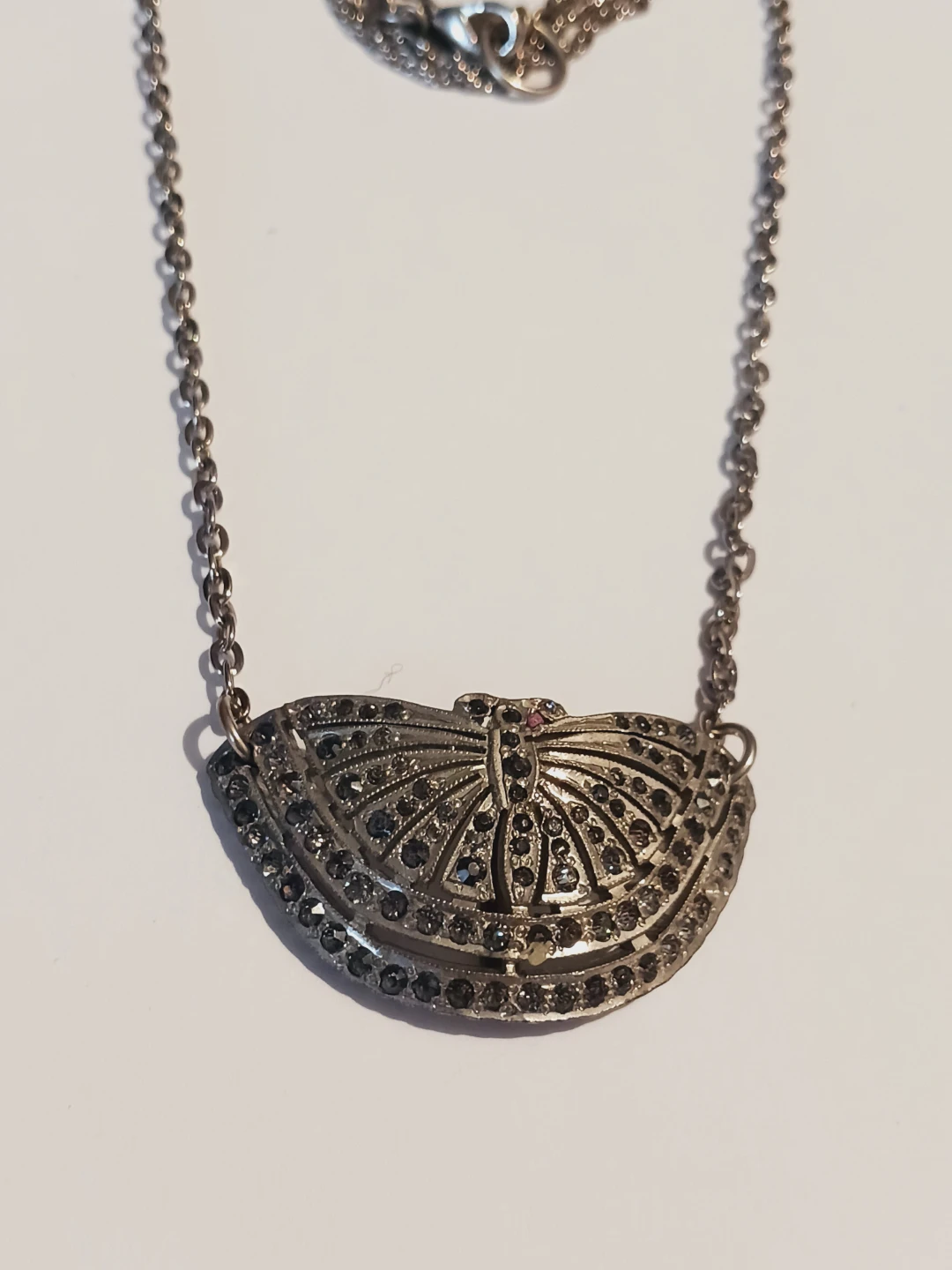 Art Deco Vintage 🦋 Butterfly Pendant Necklace with Rhinestones - photo 3