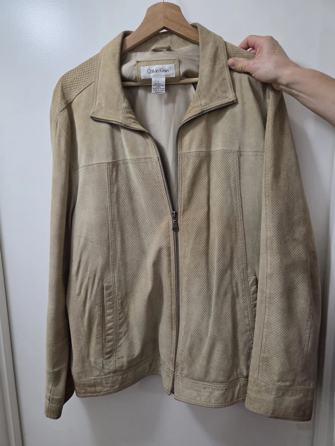 Calvin Klein Suede Perforated Bomber Jacket Size L - photo 2