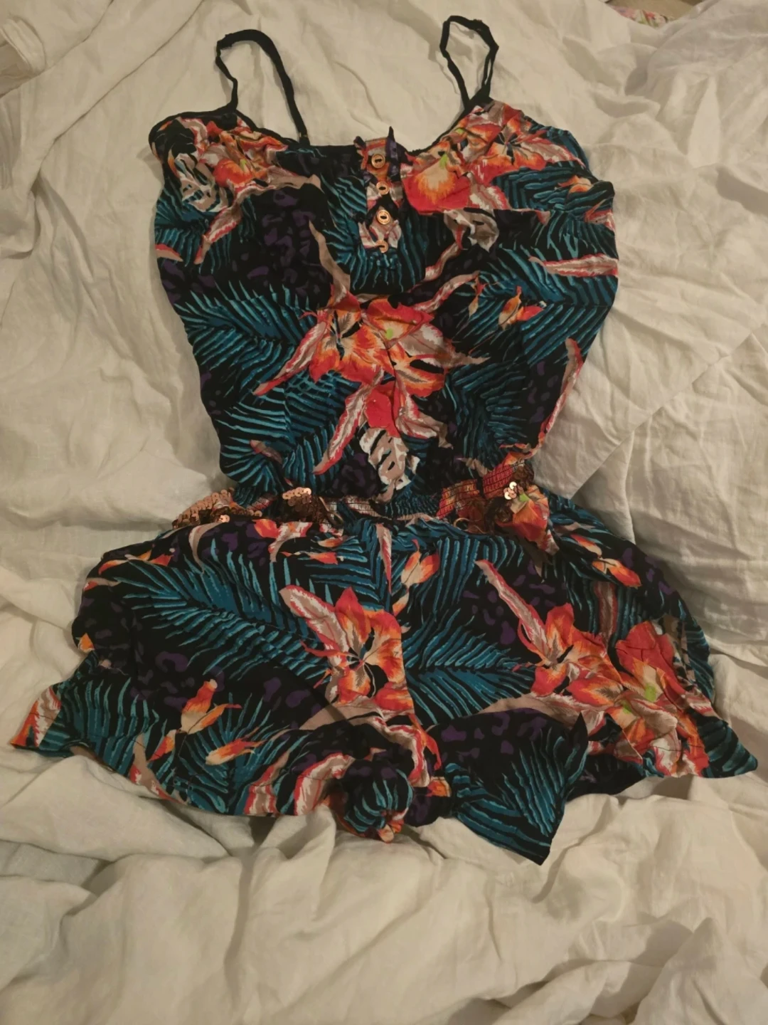 Women's Floral Romper with Sequined Belt M