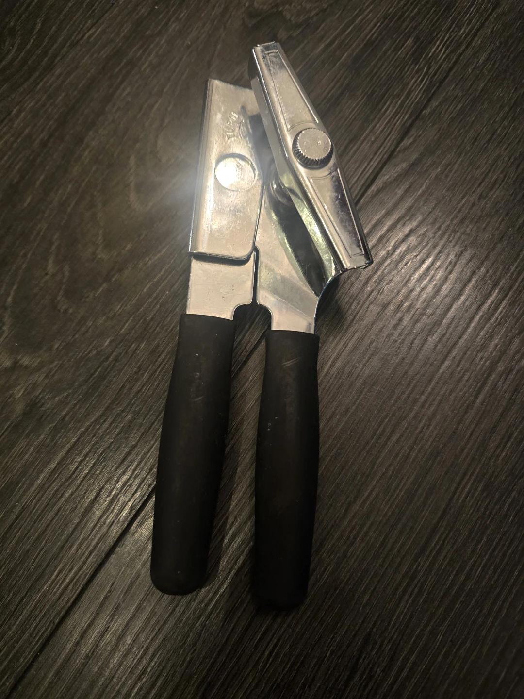 Chrome Can Opener with Black Handles