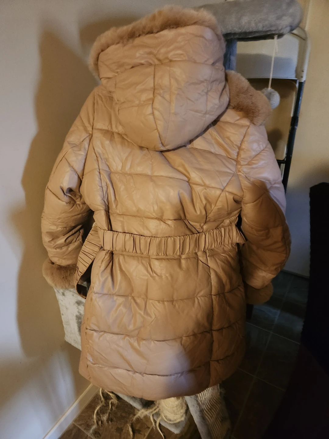 Women's Puffer Coat with Faux Fur Trim