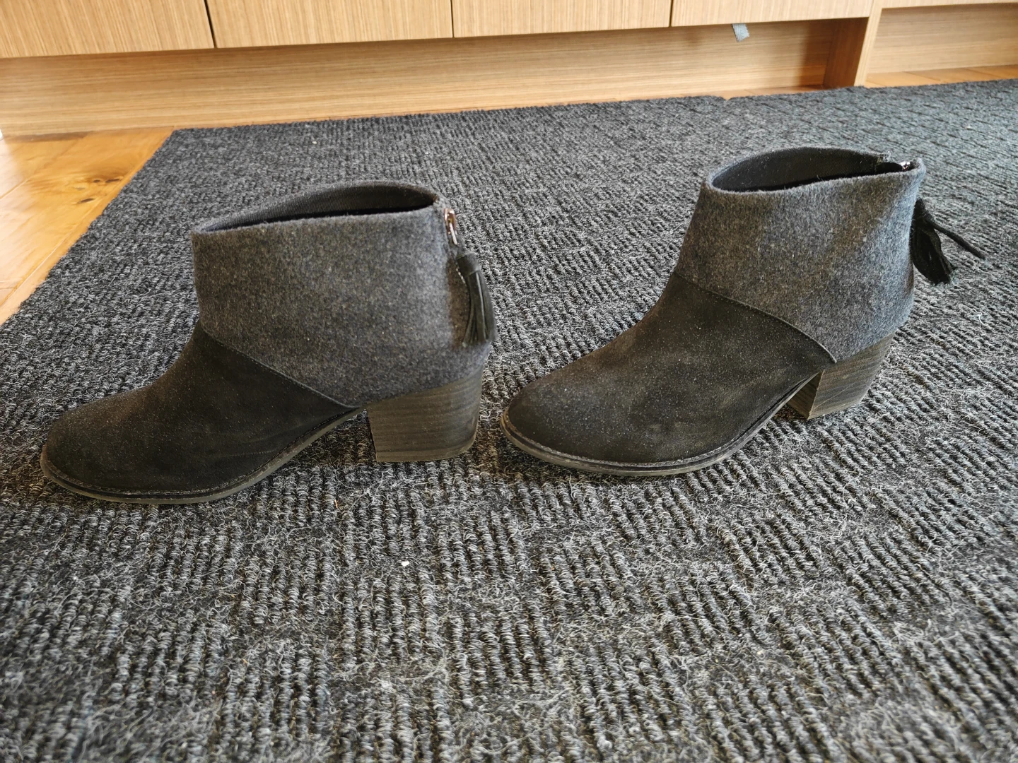 TOMS Deia Black Suede & Grey Wool Block Heel Booties - Size 7.5 - photo 3
