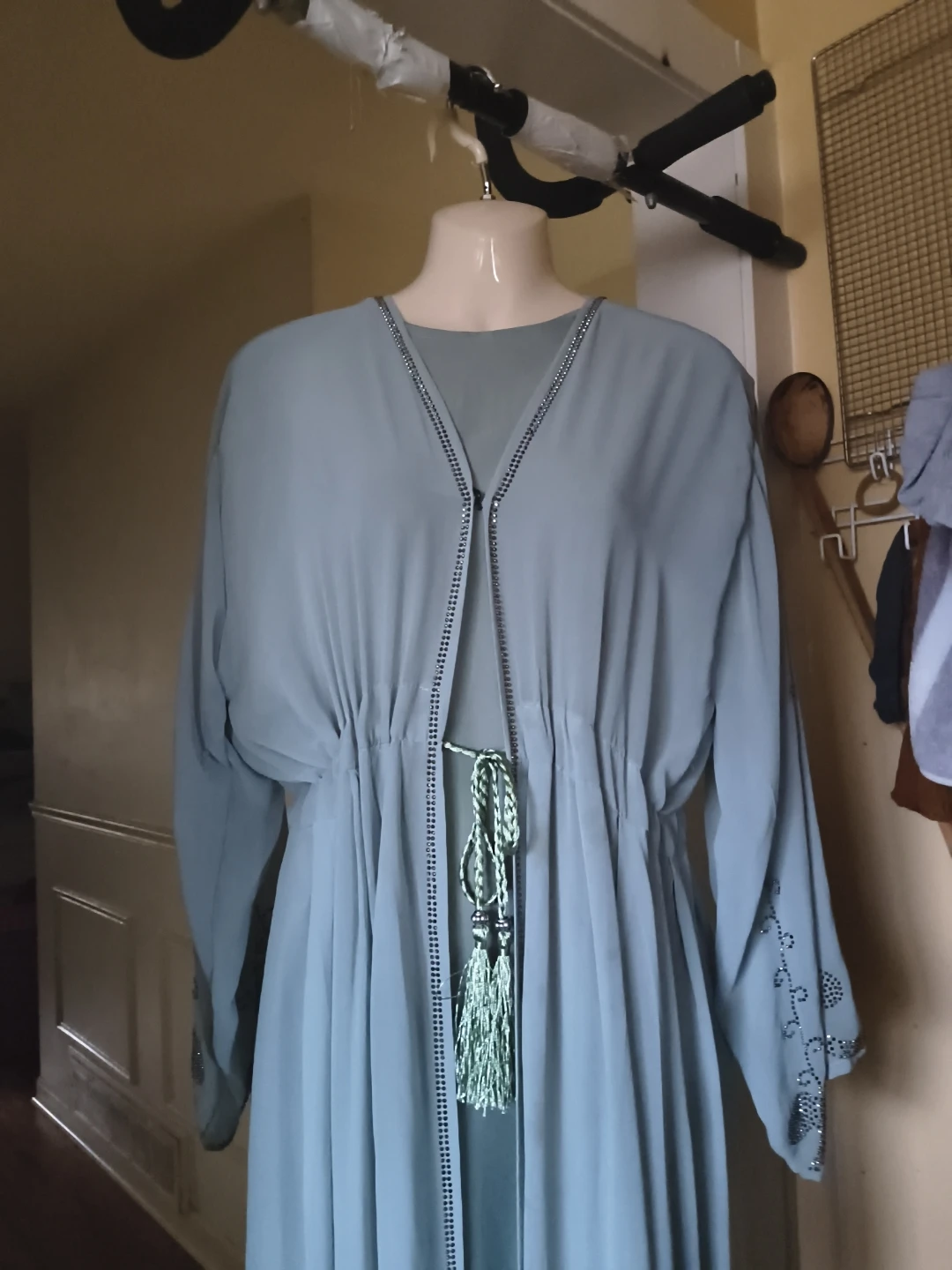 Green Abaya with belt and inside dress