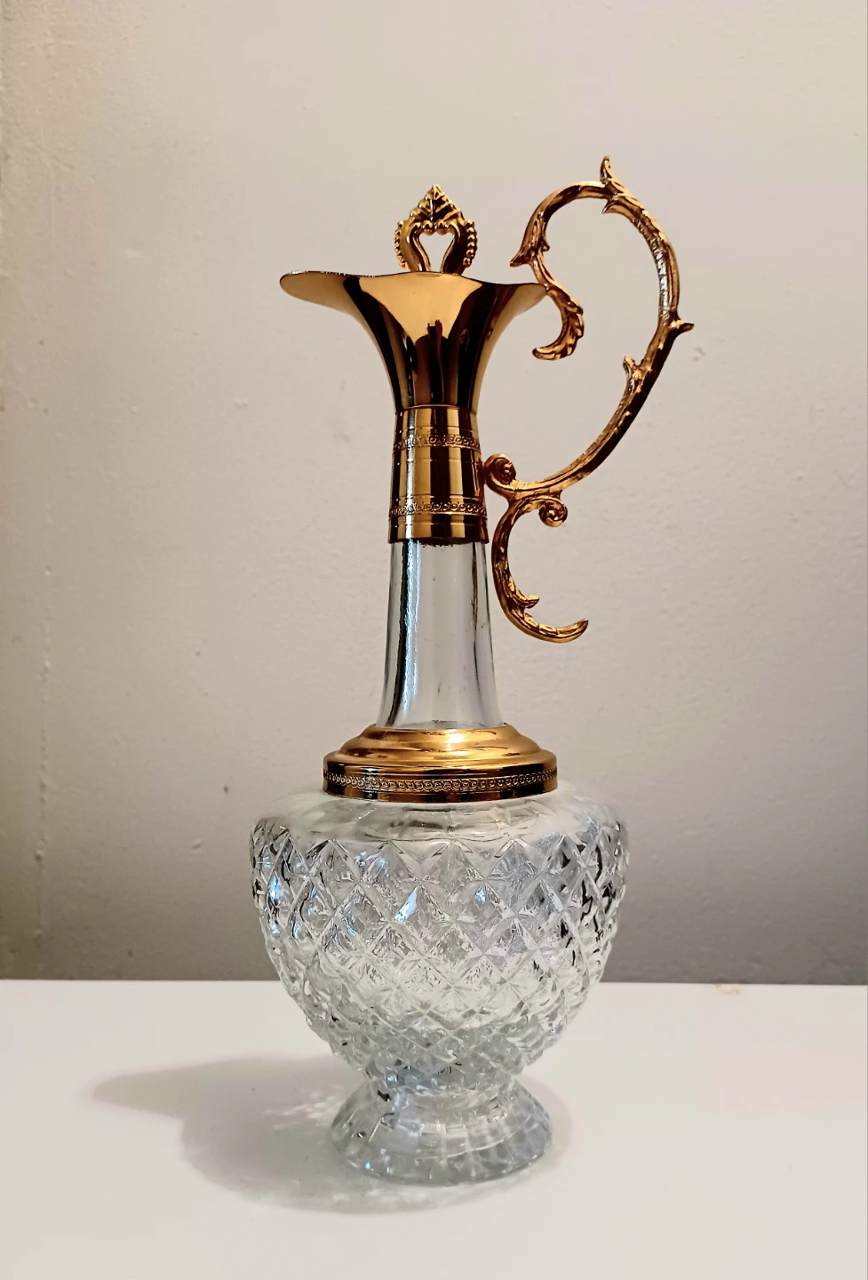 Gold Plated Hollywood Regency Hand Cut Crystal Carafe - photo 2