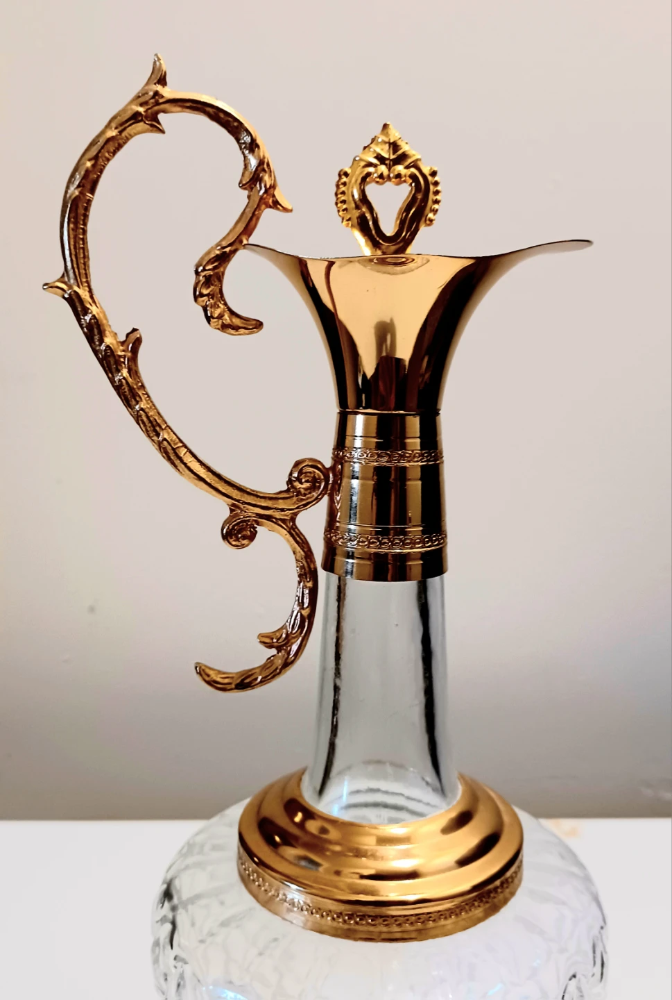 Gold Plated Hollywood Regency Hand Cut Crystal Carafe - photo 4