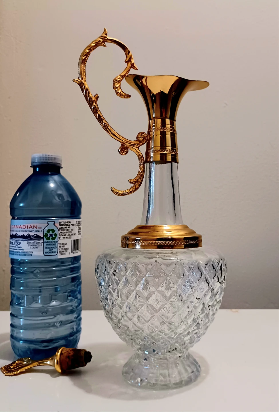 Gold Plated Hollywood Regency Hand Cut Crystal Carafe - photo 5