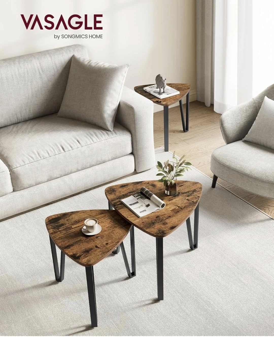 VASAGLE Nesting Side Tables - Wood Finish