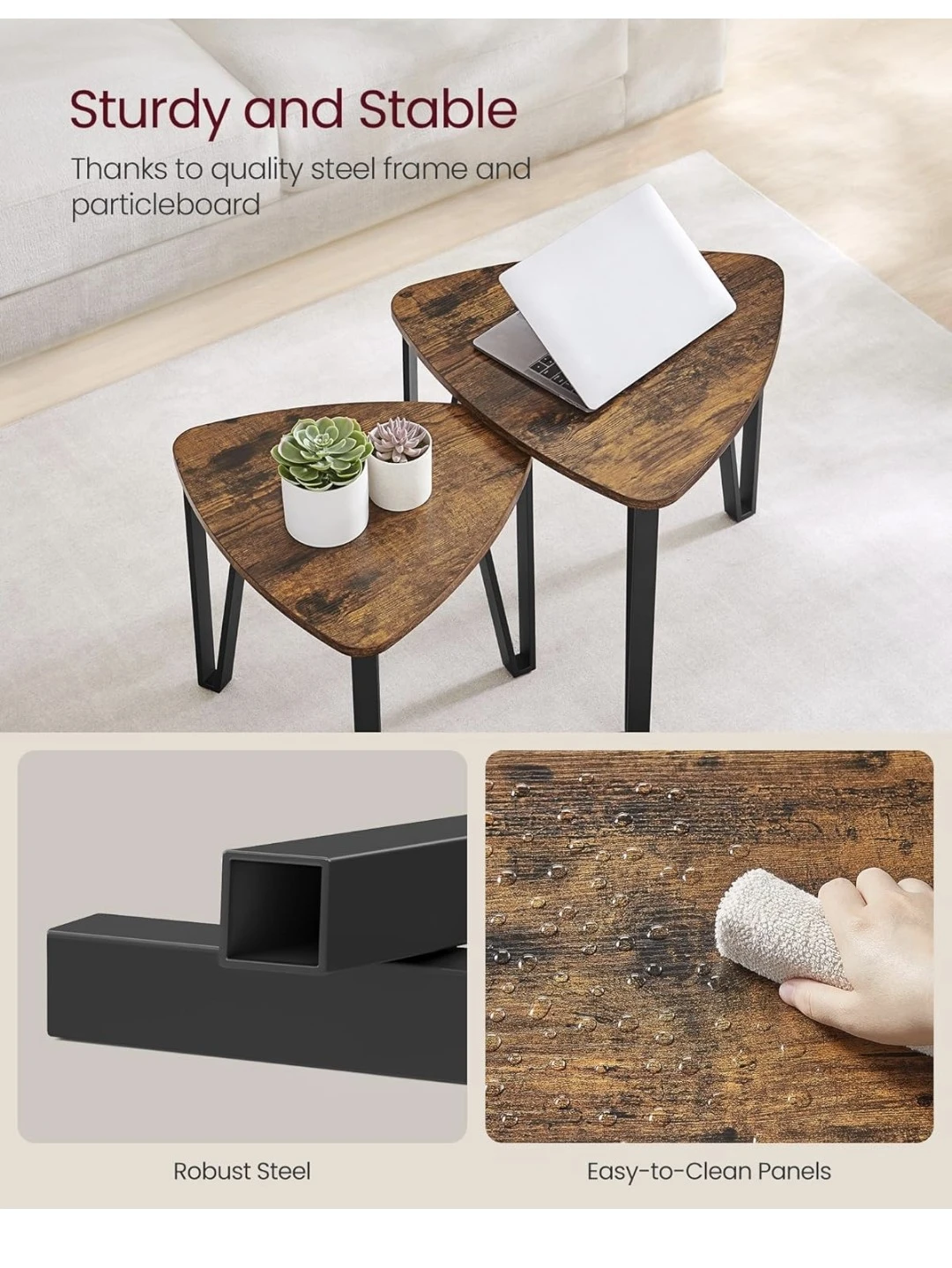 VASAGLE Nesting Side Tables - Wood Finish - photo 3