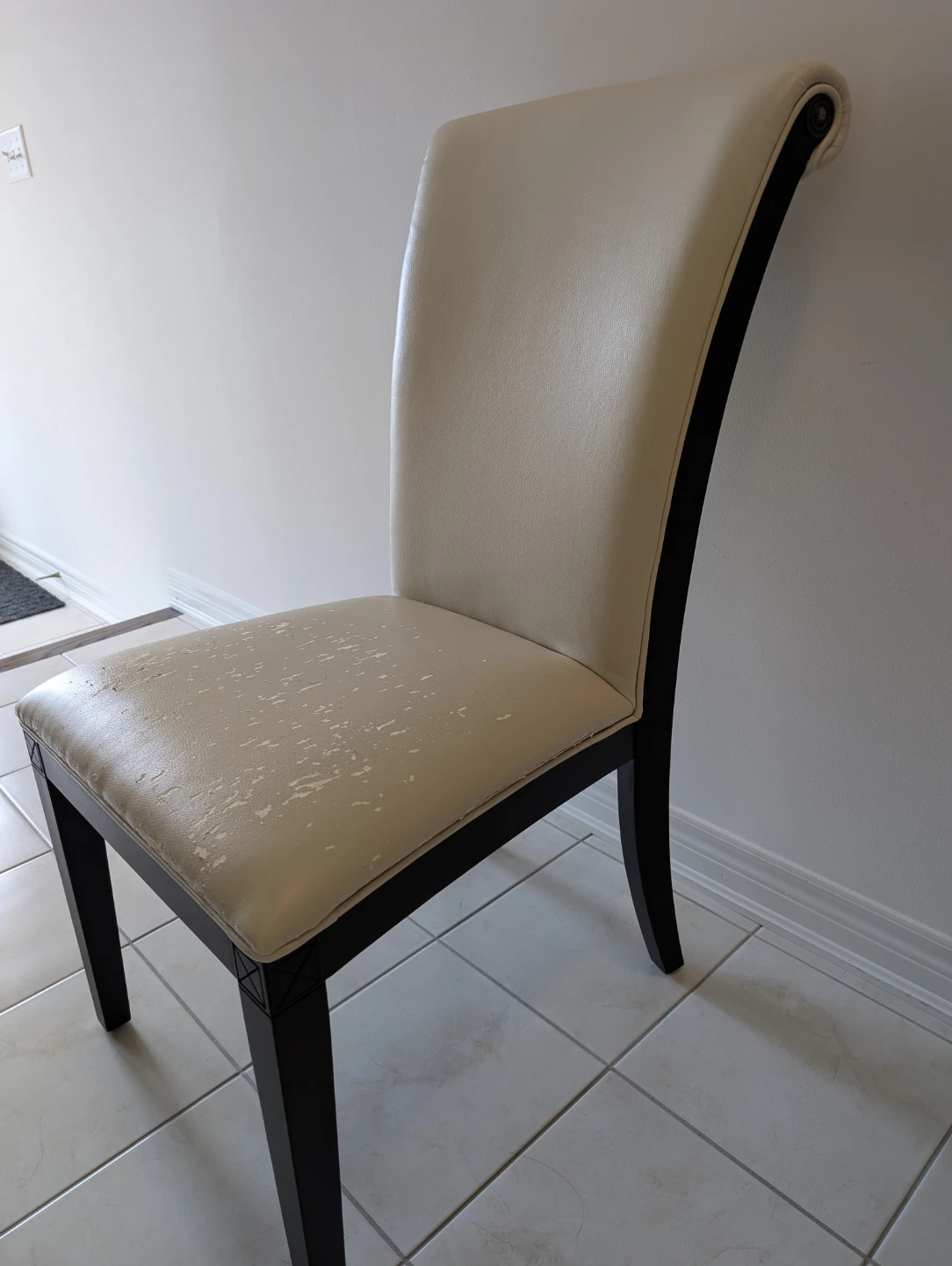 Dining Chair - Beige Faux Leather, Wood Frame
