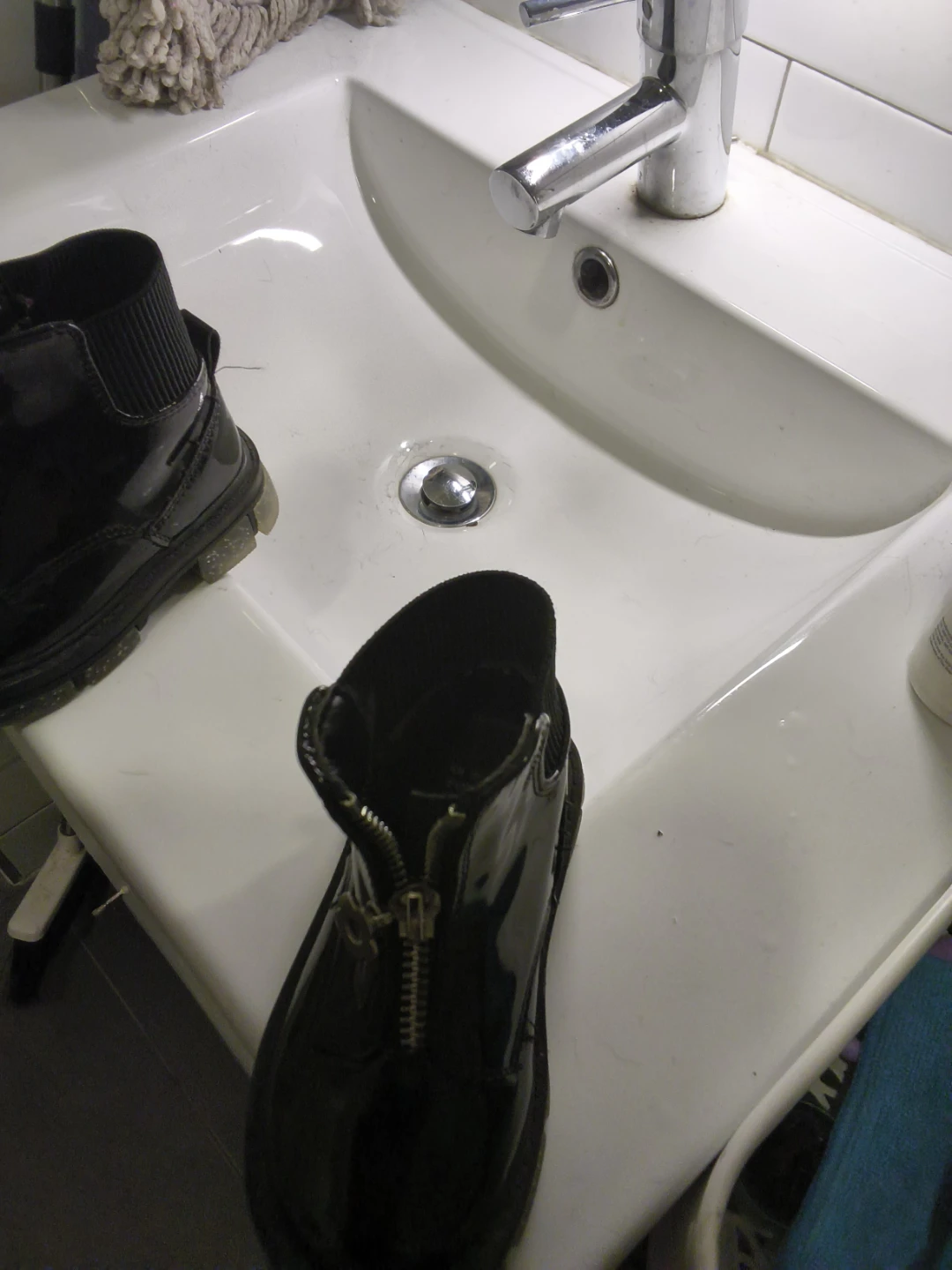 Black Patent Combat Boots with Zipper - photo 2