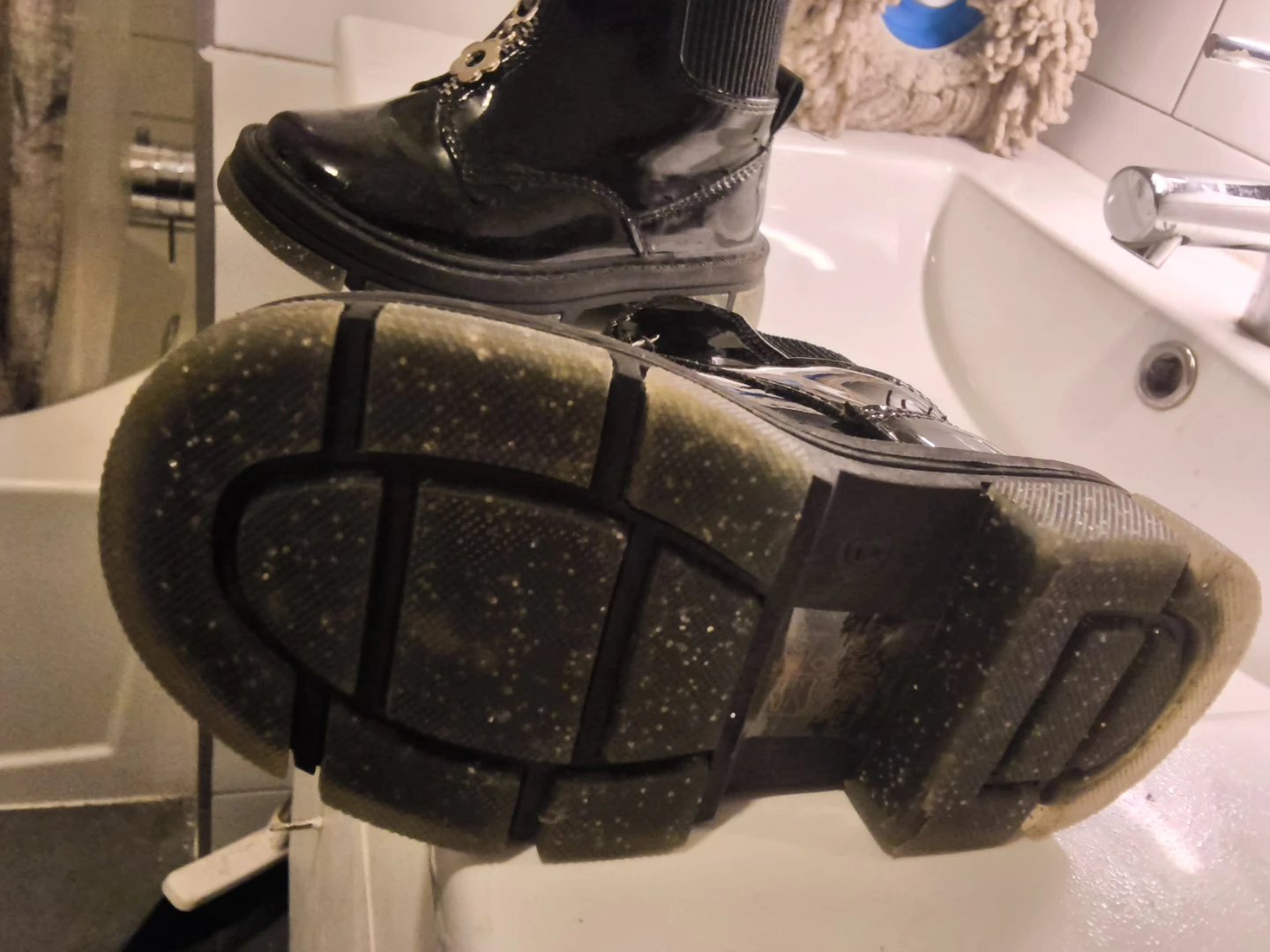 Black Patent Combat Boots with Zipper - photo 3