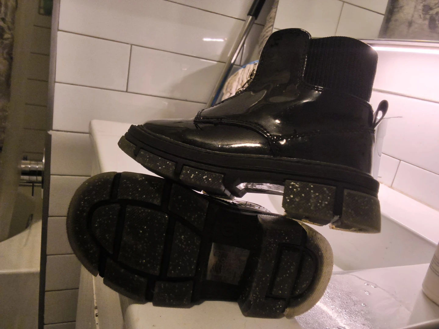 Black Patent Combat Boots with Zipper - photo 4