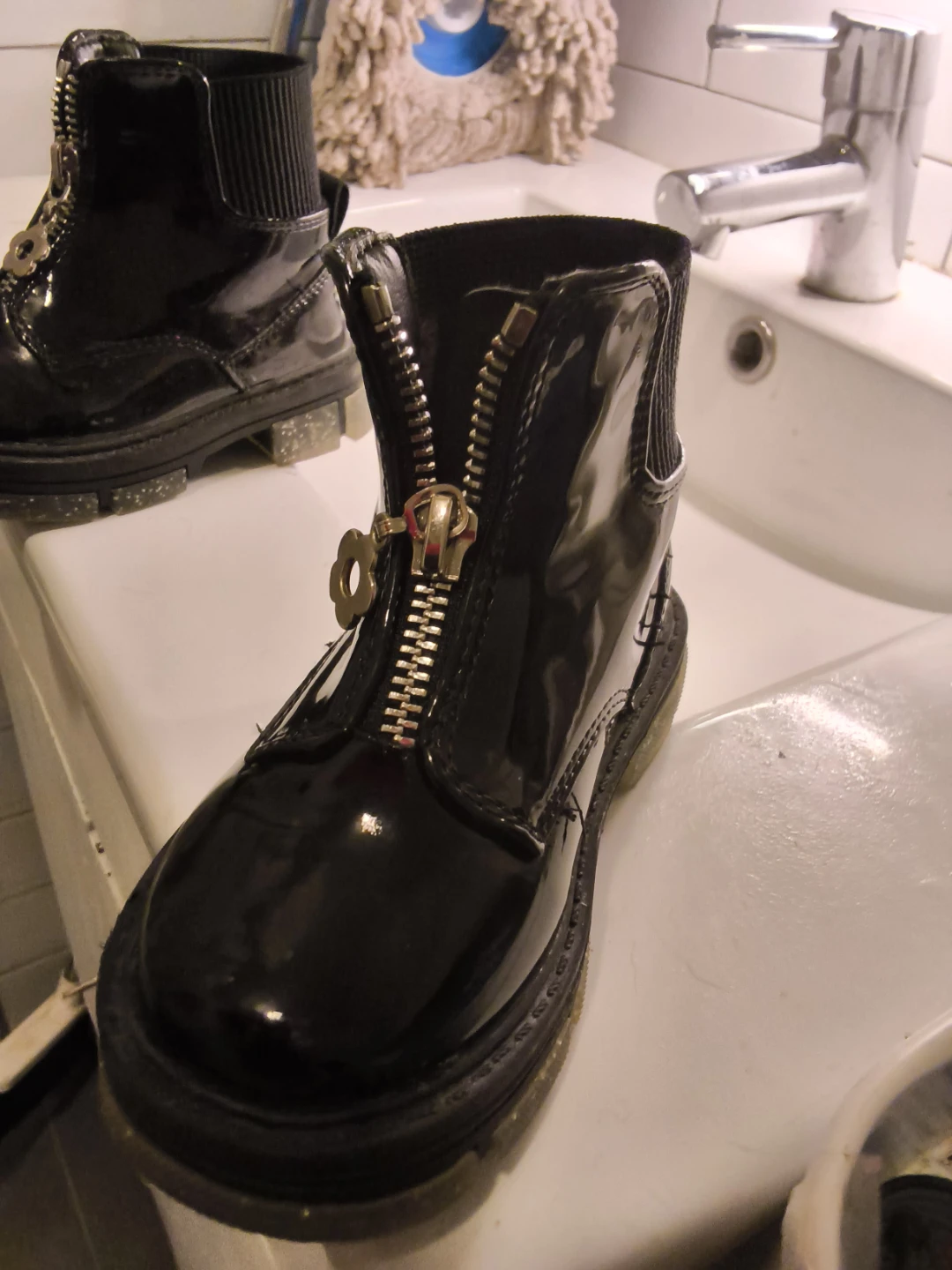 Black Patent Combat Boots with Zipper - photo 5