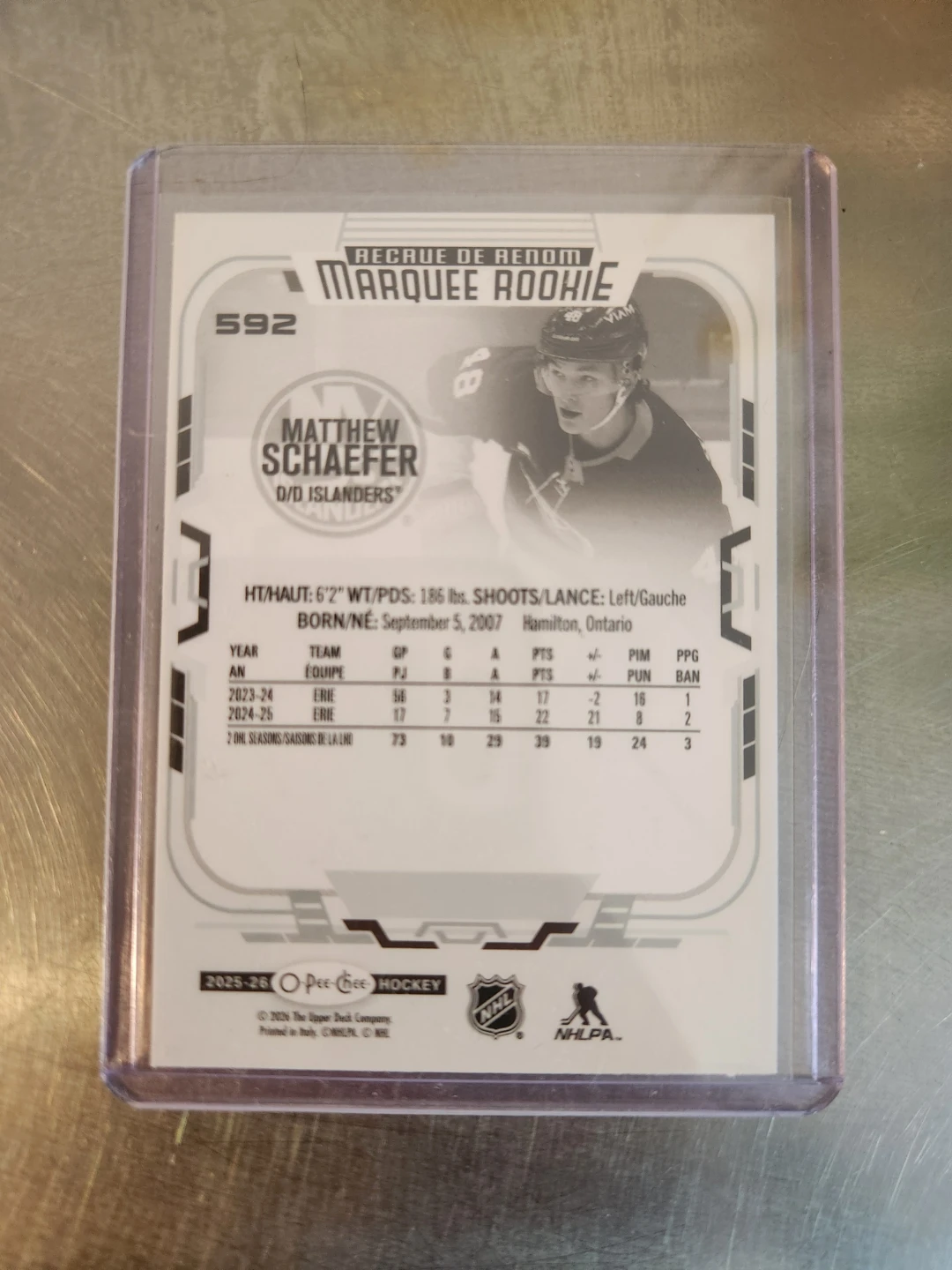 Matthew Schaefer 2023-24 O-Pee-Chee Hockey Rookie Card - photo 2