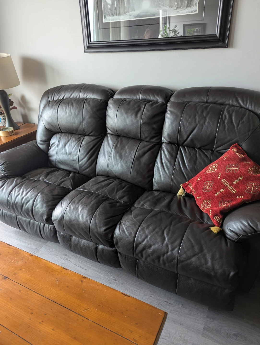 Brown Leather Reclining Sofa