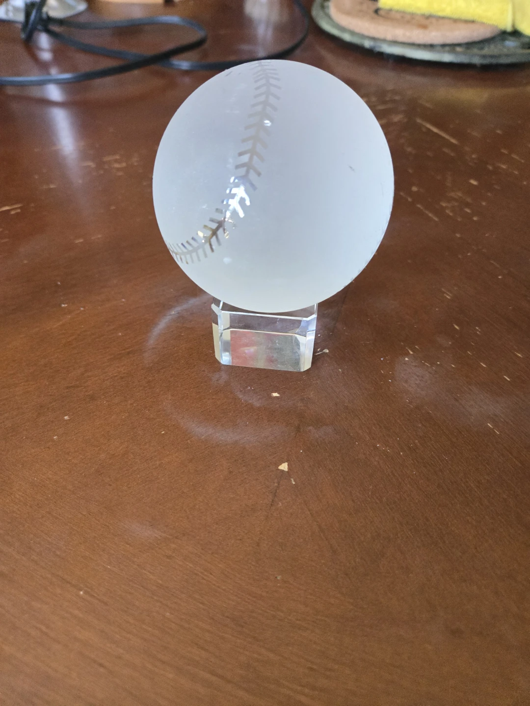 Frosted Glass Baseball Paperweight with Clear Stand