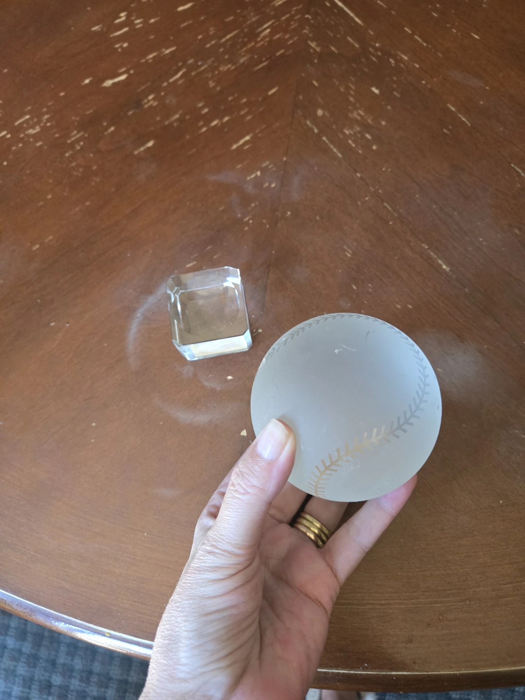 Frosted Glass Baseball Paperweight with Clear Stand - photo 2