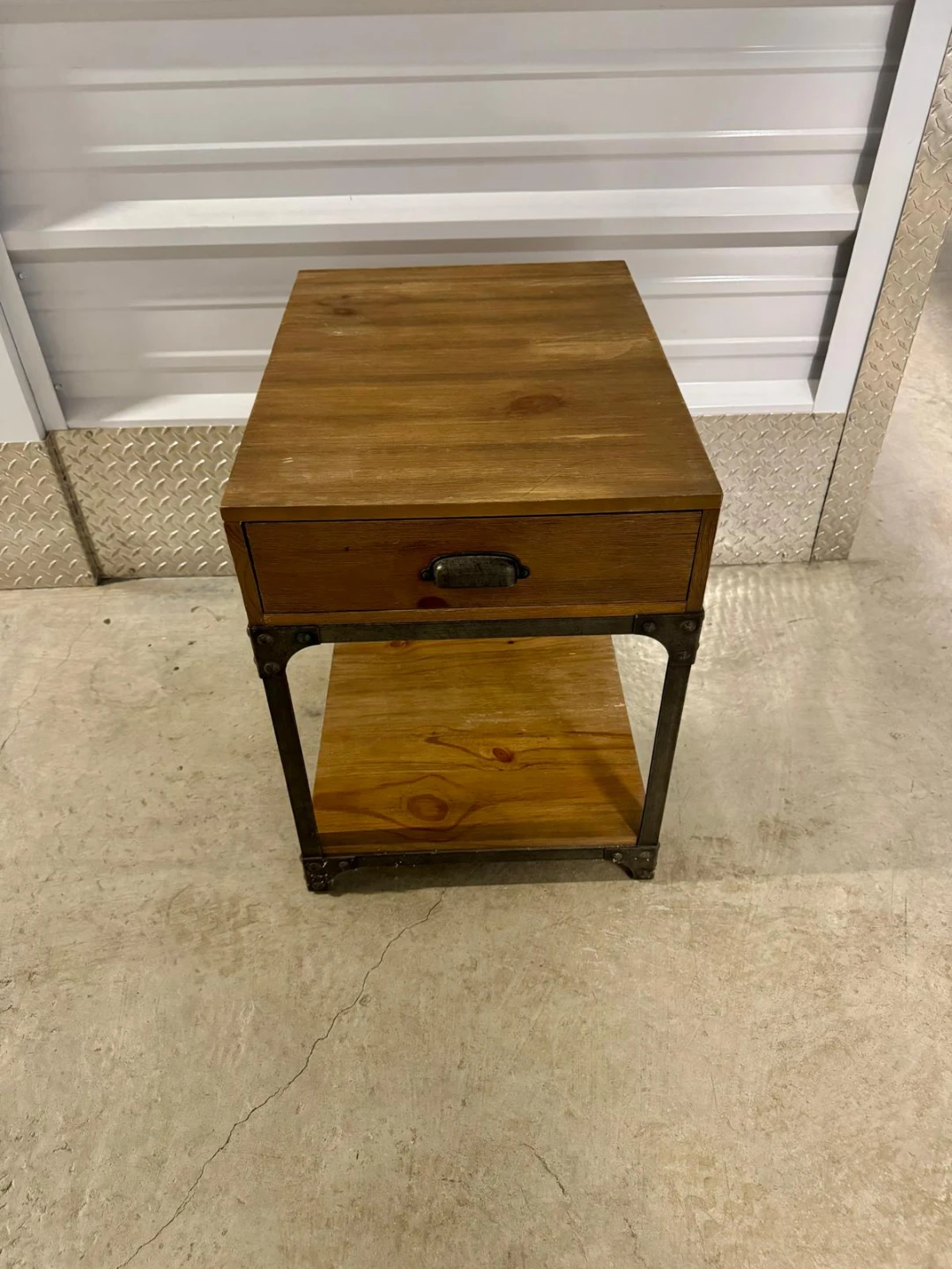 Rustic Wood and Metal End Table with Drawer