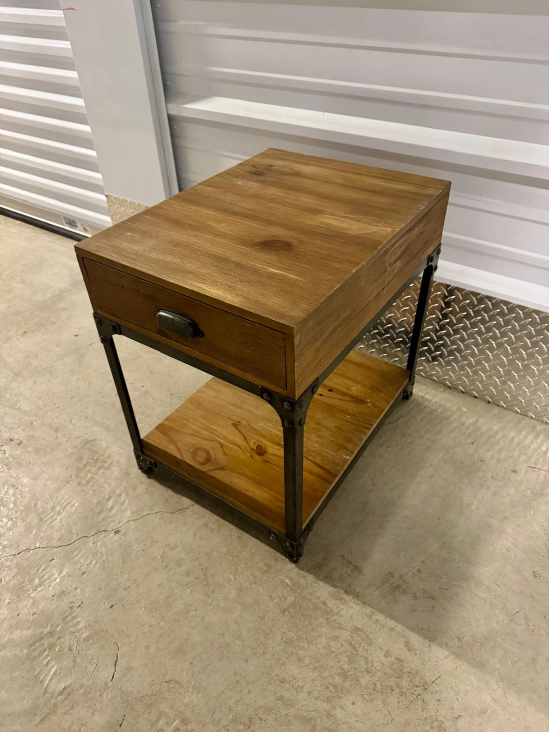 Rustic Wood and Metal End Table with Drawer - photo 2