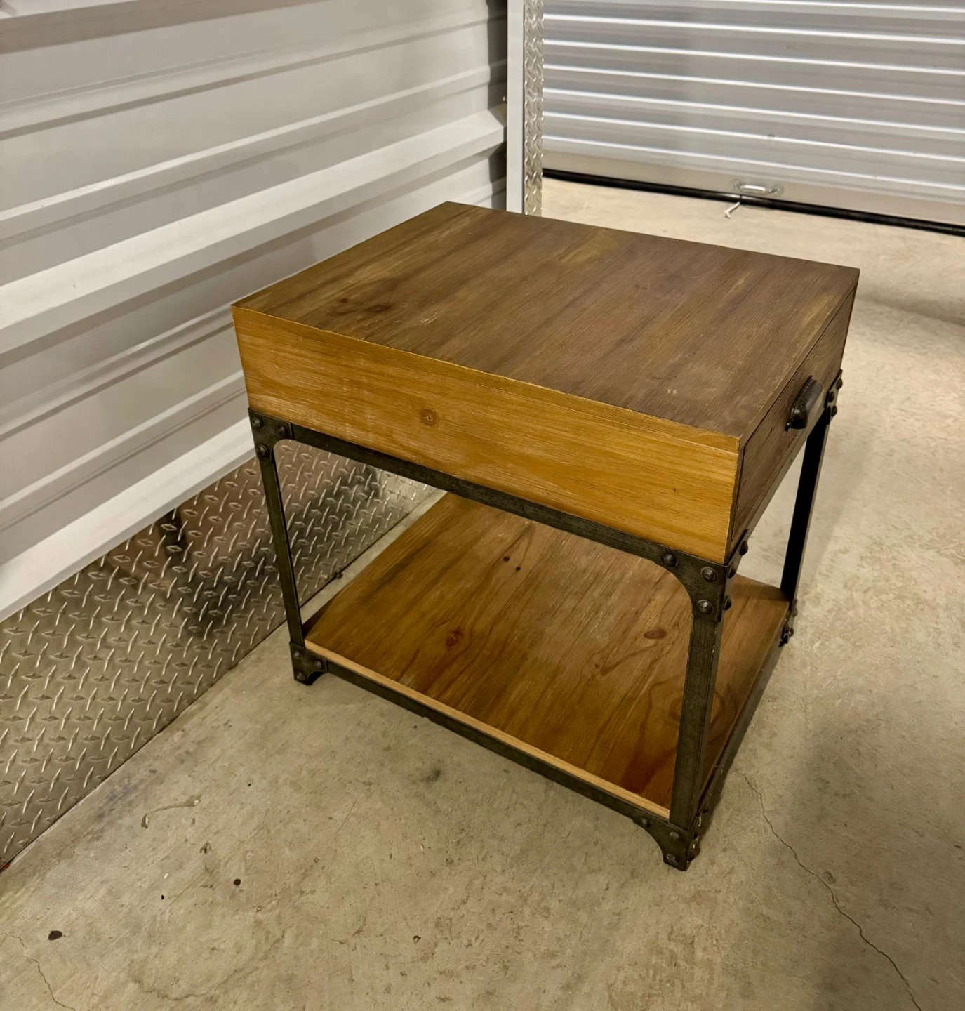 Rustic Wood and Metal End Table with Drawer - photo 5