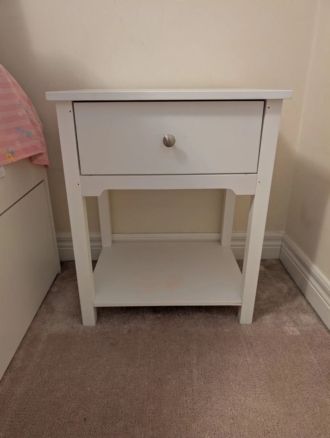 Two White Nightstand with Drawer and Shelf - photo 2