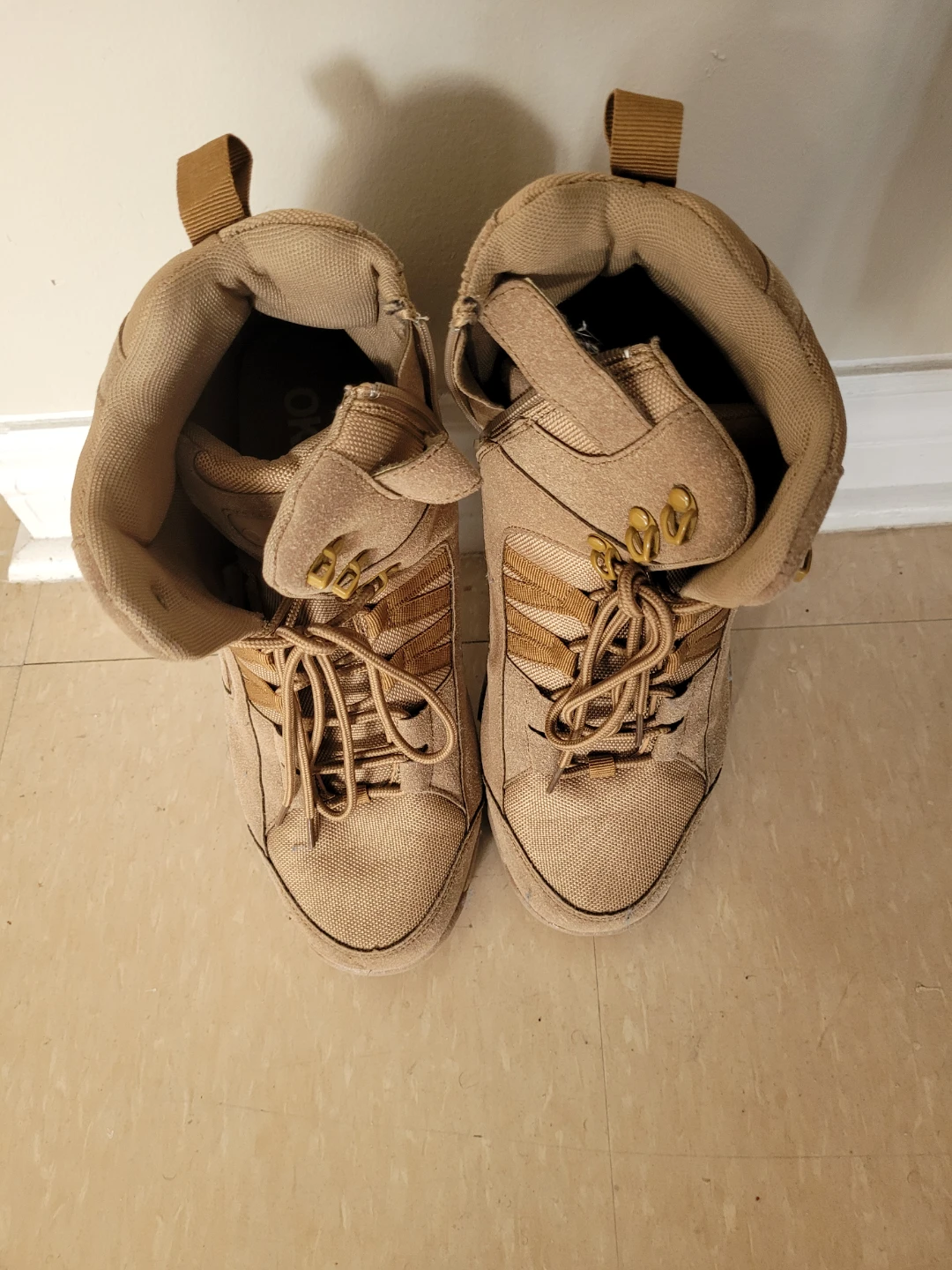 Tan Canvas Lace-Up High-Top Boots